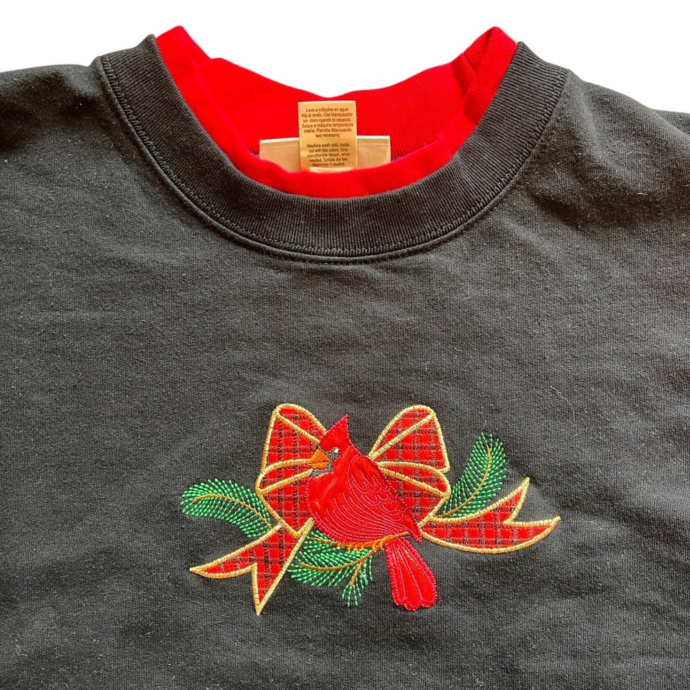 Vtg ‎ Womens XXL Sweatshirt Dbl Collar Cardinal Red Bird Applique Grannycore